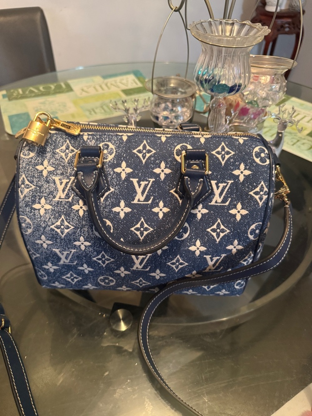 Blue and White Monogram Denim Speedy Bandoulière
